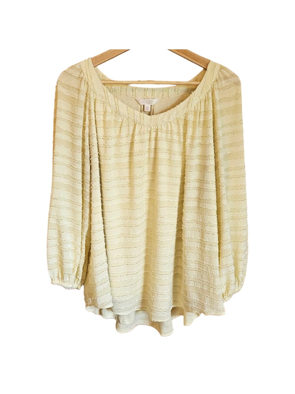 Lauren Conrad XL Pastel Yellow Eyelash Stripe Chiffon Long Sleeve Blouse Top